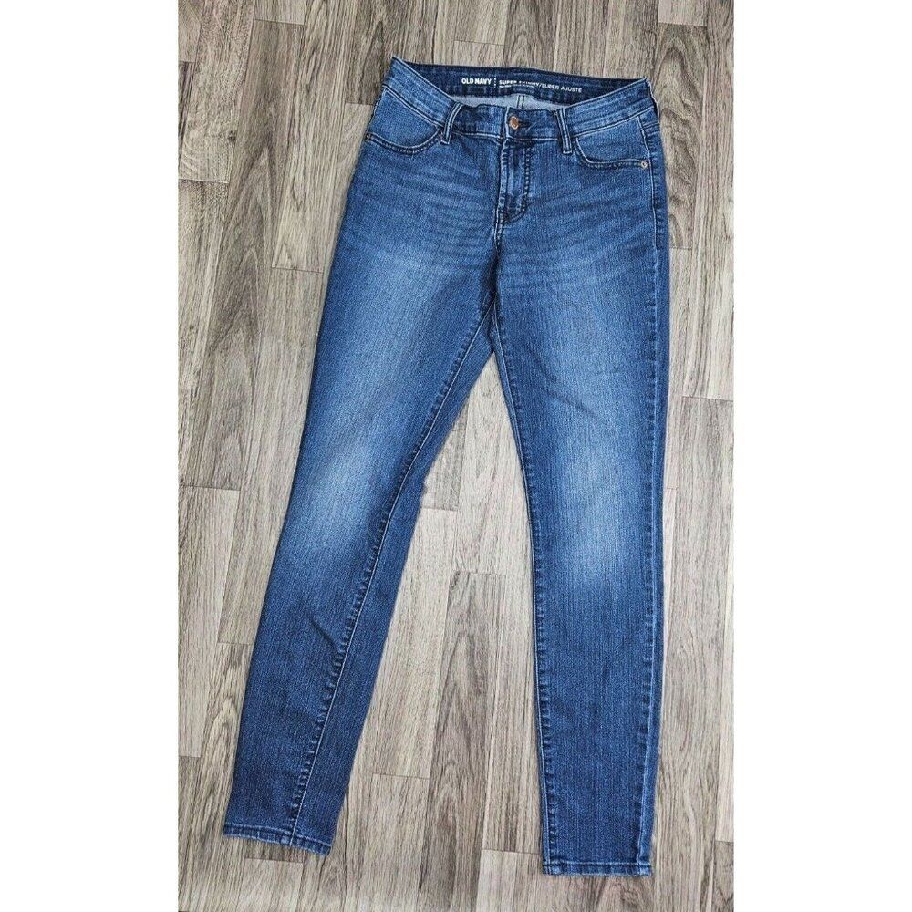 (3/$35) Old Navy Womens Size 4 Super Skinny Mid Rise Whiskered Denim Blue Jeans